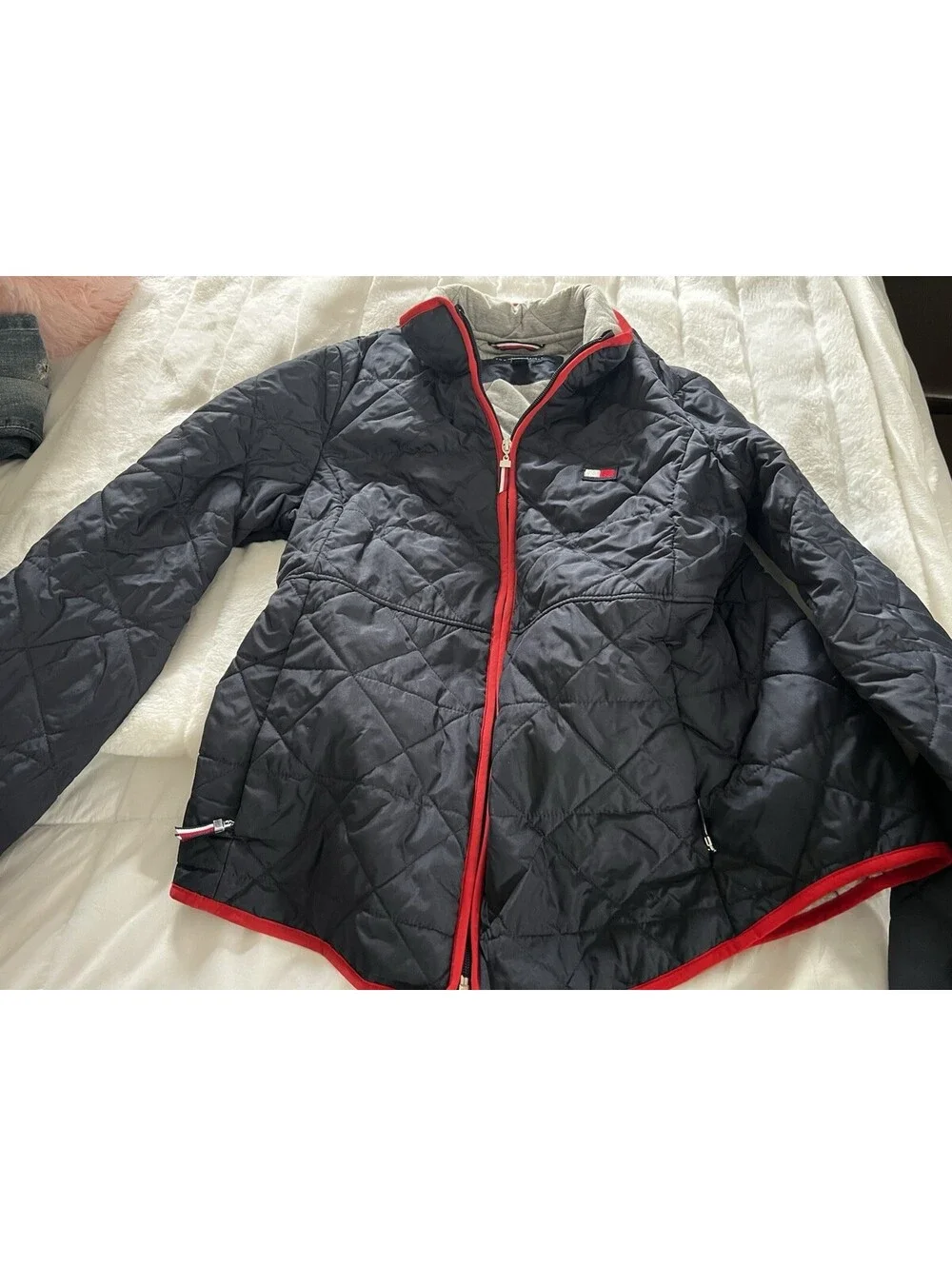 Tommy Hilfiger Womens Medium Navy Red Quilted Zip Jacket spring fall